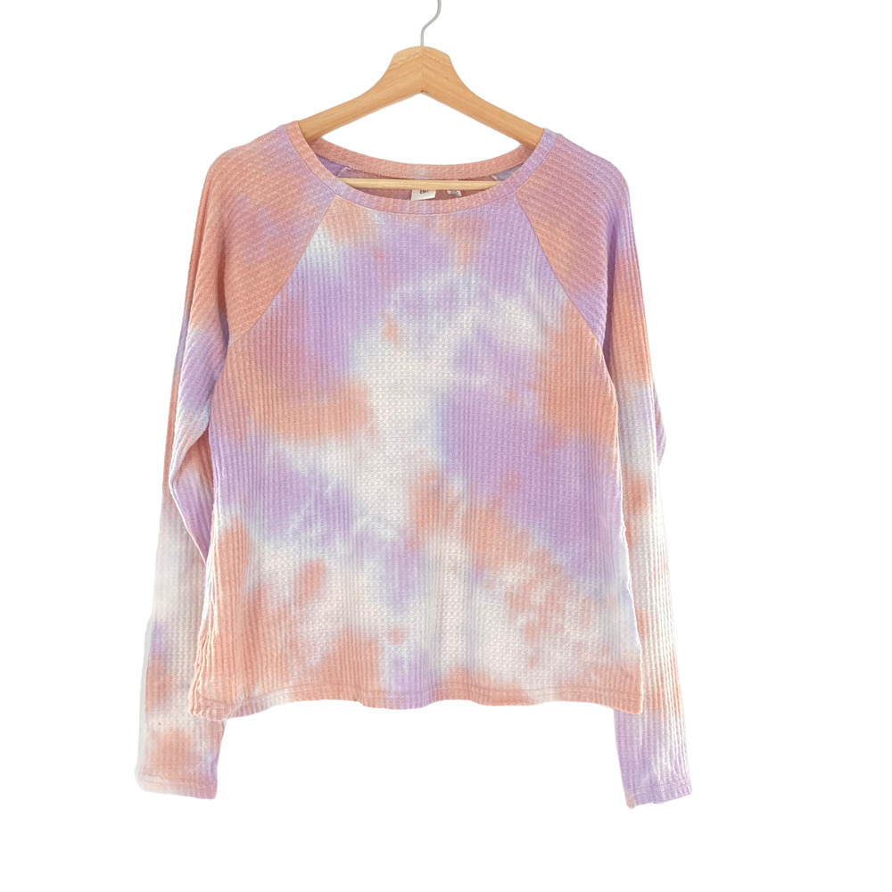 BP. Nordstrom Tie Dye Waffle Henley Top Pink Cotton Candy